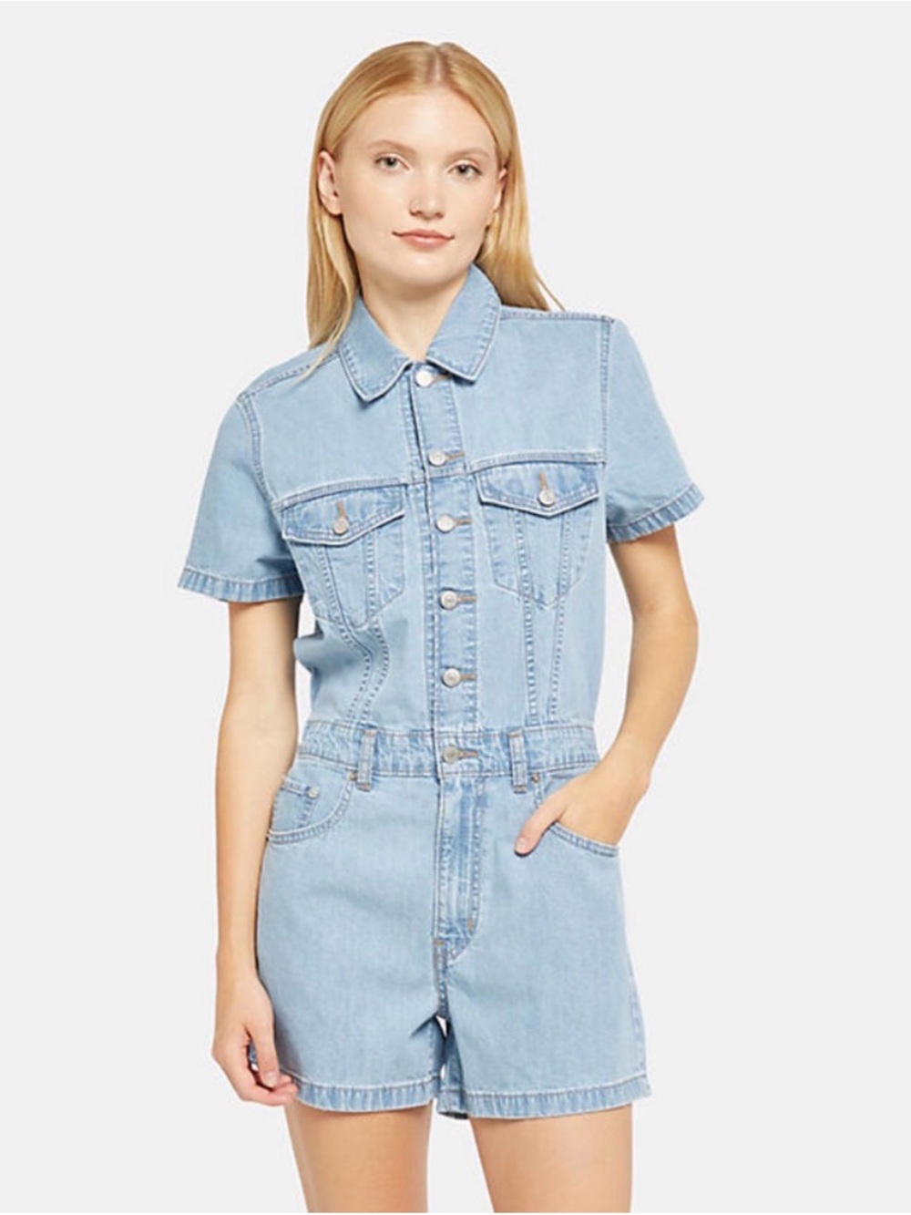 NWT Levi’s Jeans Romper in Light Soft Denim Size Small.